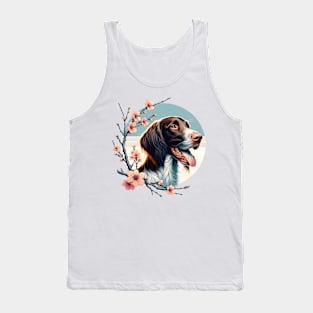 Joyful German Longhaired Pointer with Spring Cherry Blossoms Tank Top